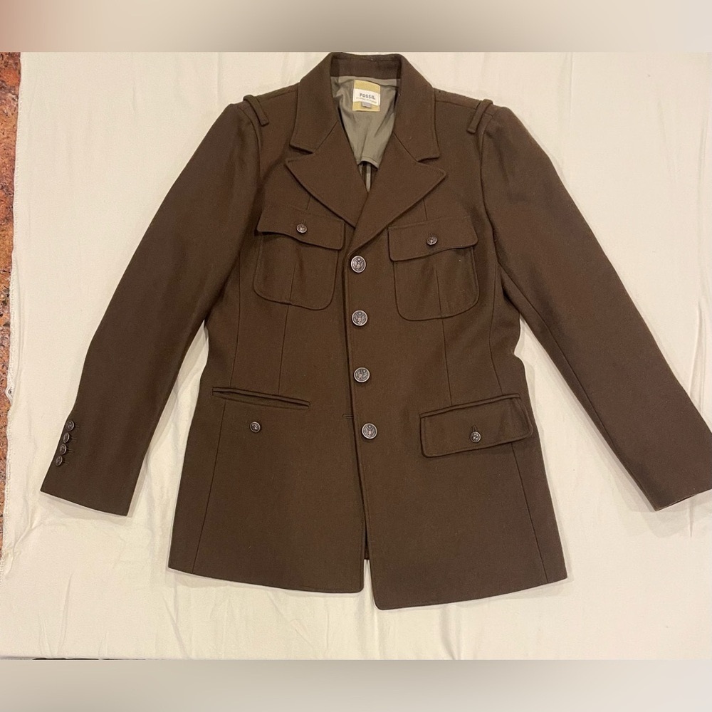 Fossil L Brown Wool Blend Military Jacket